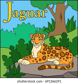 Cartoon animals alphabet. J is for Jaguar.