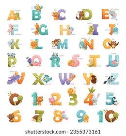 Cartoon Animals Alphabet for Kids Big Vector Set