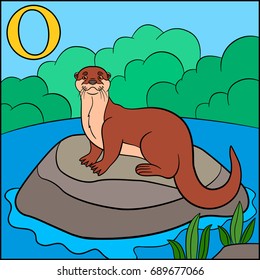 Cartoon animals alphabet. O is for Otter.