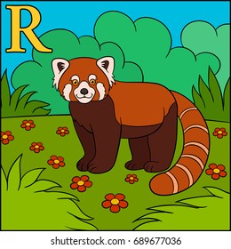 Cartoon animals alphabet. R is for Red Panda.