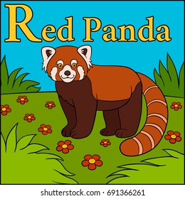 Cartoon animals alphabet. R is for Red Panda.