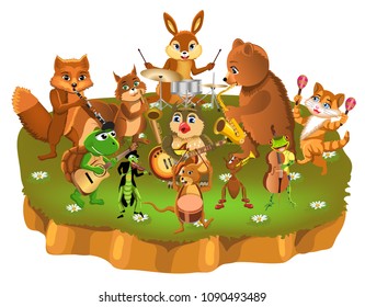 Cartoon animals band playing different instruments 