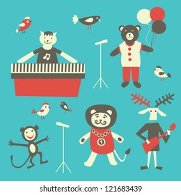 Cartoon animals band. Vector illustration.