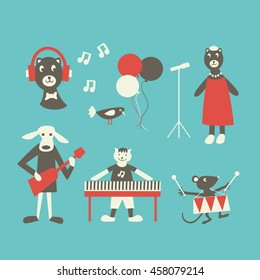 Cartoon animals band. Vector illustration.