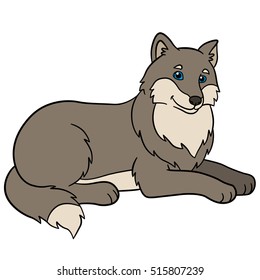 Cartoon animals. Beautiful cute wolf smiles.