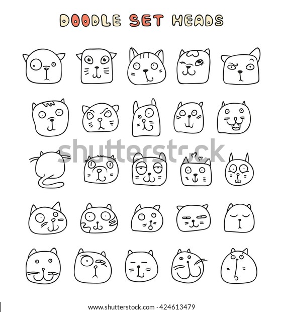 Cartoon Animals Cats Emotions Faces Icon Stock Vector (Royalty Free ...