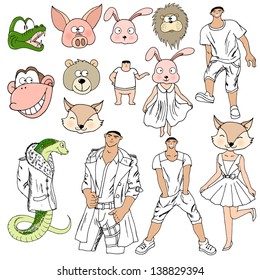 Cartoon animals, character design, vector