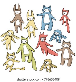 Cartoon animals character illustration. Hand drawn artwork.