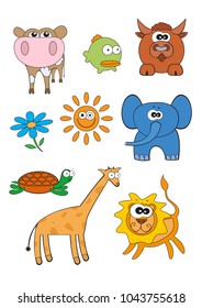 Cartoon animals characters set for children. Vector print ready A4 design