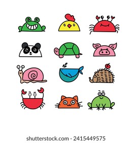 cartoon animals for a children's book. Hedgehog, frog, cat, turtle. Vector drawing eps 10