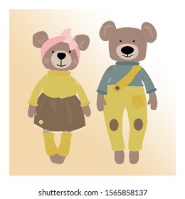 Cartoon animals couple - bears. Vector Illustration