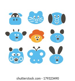 cartoon animals: cow, cat, dog, mouse, pig, butterfly, rabbit, goat, vector