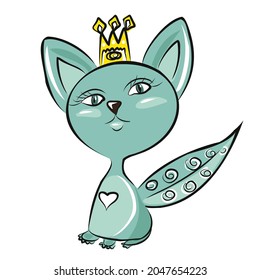 Cartoon animals in crowns, princes and princesses kitty. Children's style. Wallpaper, decoration of the children's room. Isolated vector objects.
