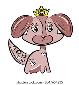 Cartoon animals in crowns, princes and princesses dog Children's style. Wallpaper, decoration of the children's room. Isolated vector objects.