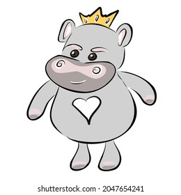 Cartoon animals in crowns, princes and princesses hippo Children's style. Wallpaper, decoration of the children's room. Isolated vector objects.