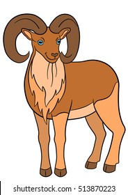 Cartoon animals. Cute beautiful urial stands and smiles.