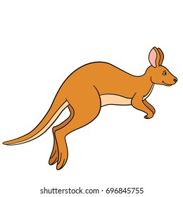 Cartoon animals. The cute kangaroo runs and smiles.