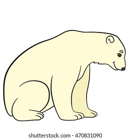 Cartoon animals. Cute polar bear sits and smiles.