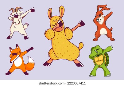 cartoon animals dabbing illustration design.