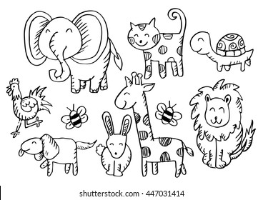  Cartoon animals. Doodle style
