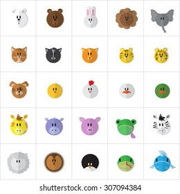 Cartoon Animals Face Set - Isolated On White Background - Vector Illustration, Graphic Design, Editable For Your Design