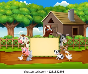 Cartoon animals farm with a blank sign