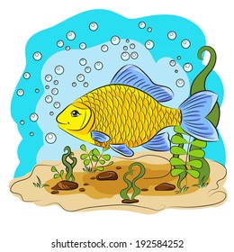 Cartoon animals. Fish. Coloring. Alphabet letter F. Vector illustration