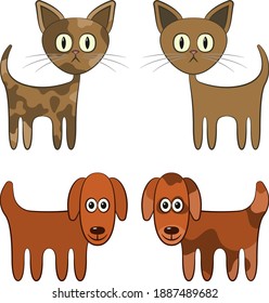 Cartoon Animals, Funny Pets, Cat and Dog, Isolated on a White Background. Vector