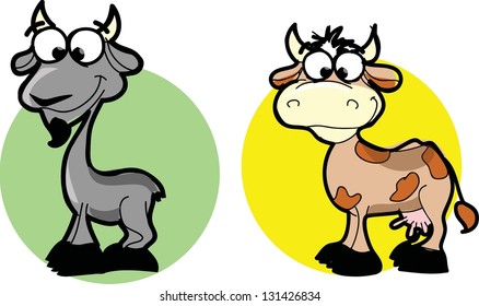  Cartoon  animals - goat and cow, vector