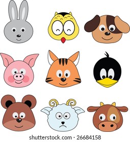cartoon animals greeting sticker (vector)