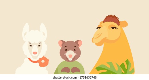 Cartoon Animals group portraits banner vector set, part I