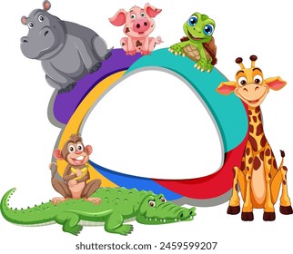 Cartoon animals grouped around a colorful letter Q