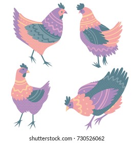 Cartoon animals. Hens. Birds set.