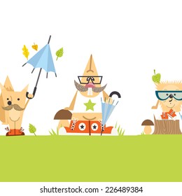 Cartoon Animals, Hipster Style, Eps 10 Vector Illustration