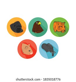 Cartoon Animals Icon Bundle with gorilla, eagle, tiger, guinea pig, elephant 