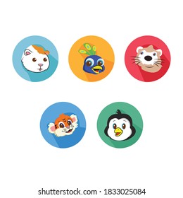 Cartoon Animals Icon Bundle with polar bear, Peacock, beaver, tiger, penguin