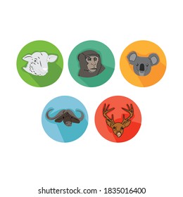 Caricatura Animales Paquete de iconos con ovejas, monos, koala, toros, ciervos