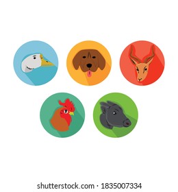 Cartoon Animals Icon Bundle with swan, dog, deer, rooster, buffalo
