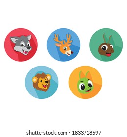 Cartoon Animals Icon Bundle with wolf, deer, ant, lion, caterpillar