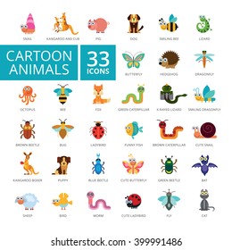 Cartoon animals icons set