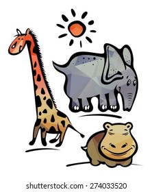 Cartoon animals isolated on a white background.