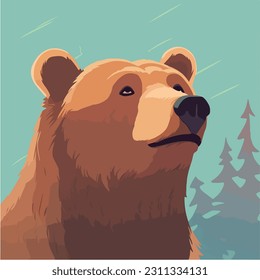 Cartoon animals for kids. Cute brown bear stands and smiles.