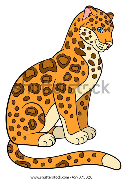 Cartoon Animals Kids Cute Jaguar Sits Stock Vector (Royalty Free ...