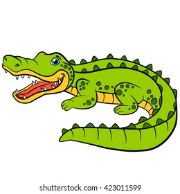 Cartoon Animals Kids Mother Alligator Her Stock Vector (Royalty Free ...