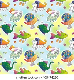 Cartoon animals. Kids wallpaper. Mythic animals.