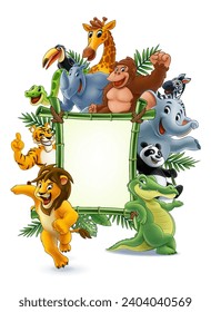 cartoon animals lion tiger zebra elephant crocodile gorilla rhinoceros snake panda giraffe toucan