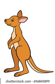 Cartoon animals. Little cute baby kangaroo stands and smiles.