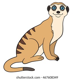 Cartoon animals. Little cute meerkat sits and smiles.