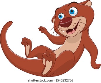 Cartoon animals little cute otter smiles