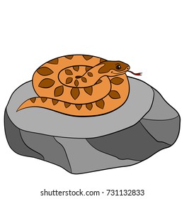 Cartoon animals. Little cute viper lies on the stone.